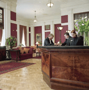 The elegant lobby area at The Bloomsbury Hotel