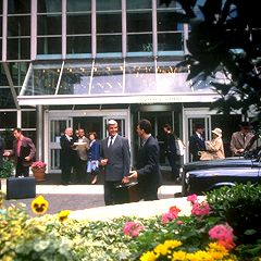 The hotel entrance is light and airy